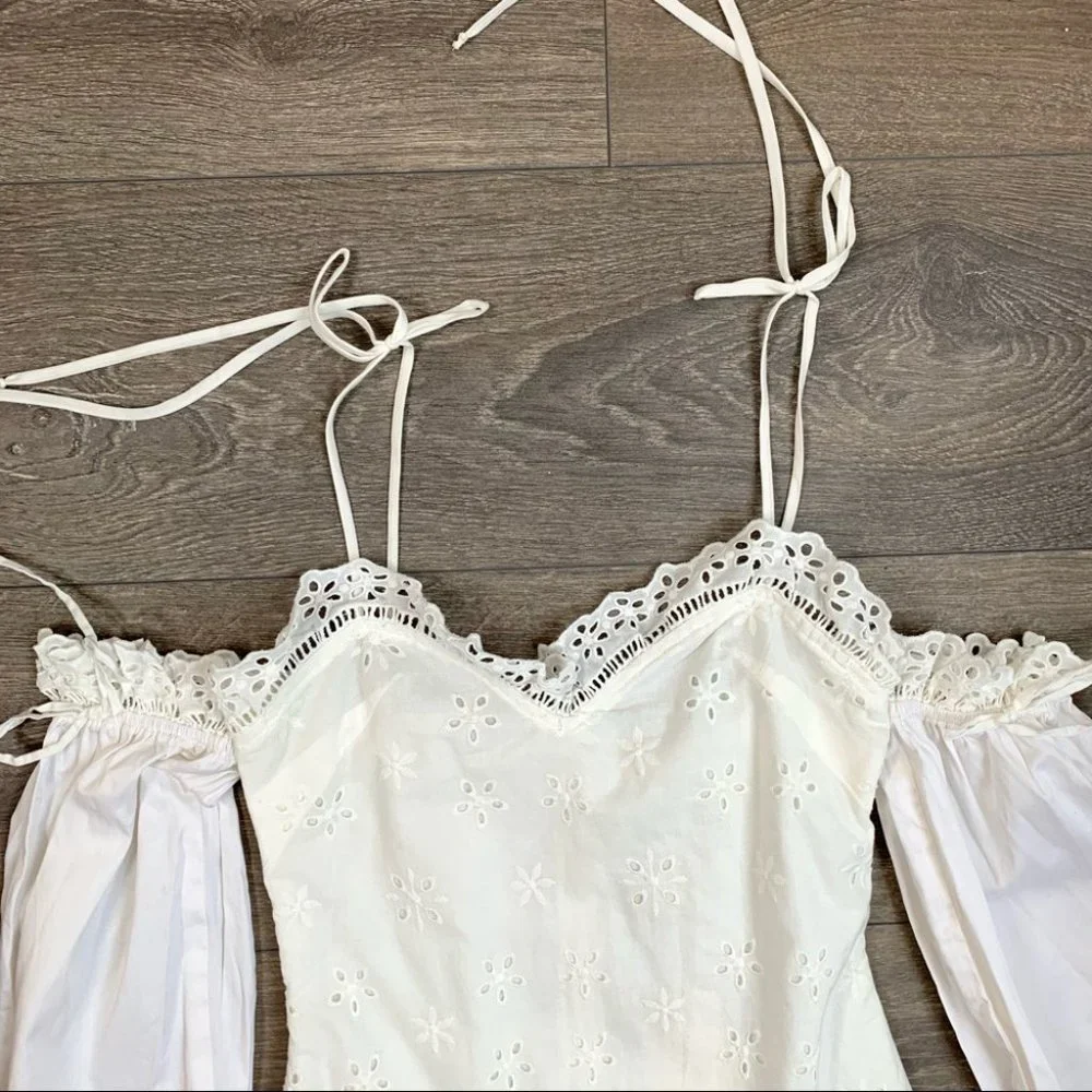 For Love & Lemons Vera Eyelet Ruffle Lace Mini Dress White Size Small - Picture 9 of 16